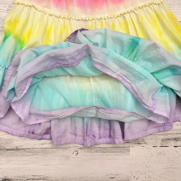 Pandemonium Dress Girls 4 Multicolor Tiered Rainbow Tie Dye Cotton Sundress - Picture 3 of 6